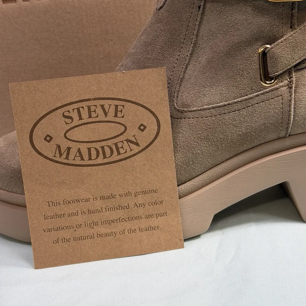 Steve‎ Madden Size-10M Womens Ankle Booties Coletta Lug Sole Suede Leather Taupe